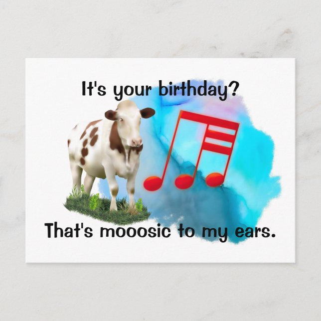 Carte Postale Vache musicale d'anniversaire (Devant)