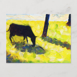 Carte Postale Vache noire dans un pré par Georges Seurat