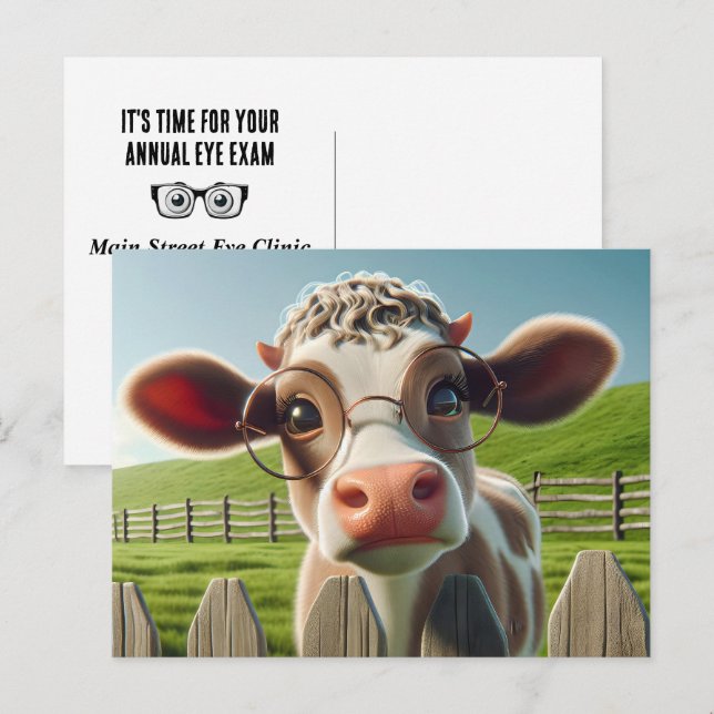 Carte Postale Vache Portant Des Lunettes Pour La Clinique Oeil (Devant / Derrière)