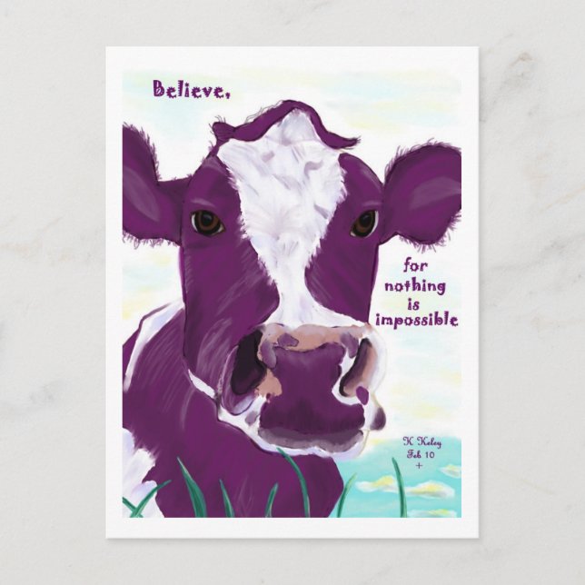 Carte Postale Vache pourpre Contemplant Peut-Être Le Vol (Devant)