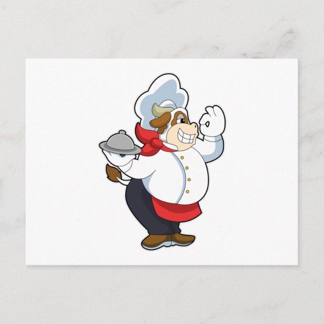 Carte Postale Vache serveur avec plateau de service (Devant)