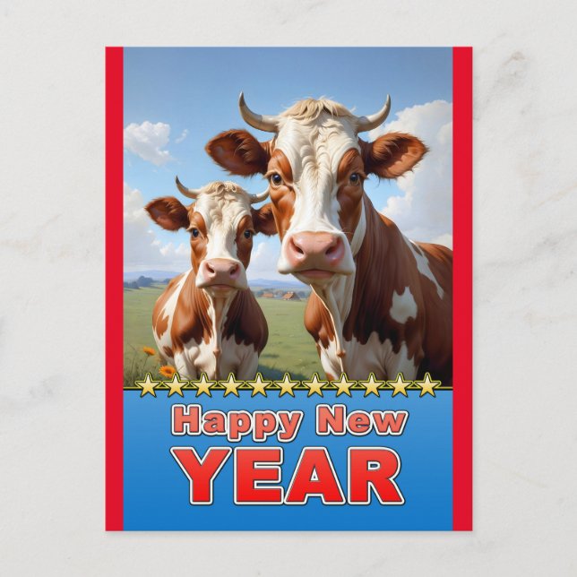 Carte Postale vaches de la nouvelle année (Devant)