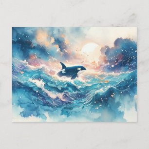 Carte Postale Vague aquarelle ensoleillée d'orque majestueuse