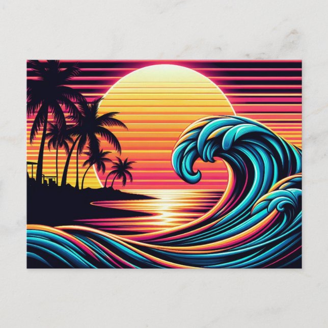 Carte Postale Vague de Surf rétro Sunset (Devant)