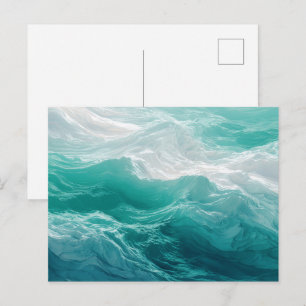 Carte Postale Vagues Abstraites d'Océan Sarcelle de Rêve