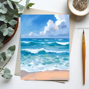 Carte Postale Vagues de l'océan bleu   Aquarelle de mer de plage