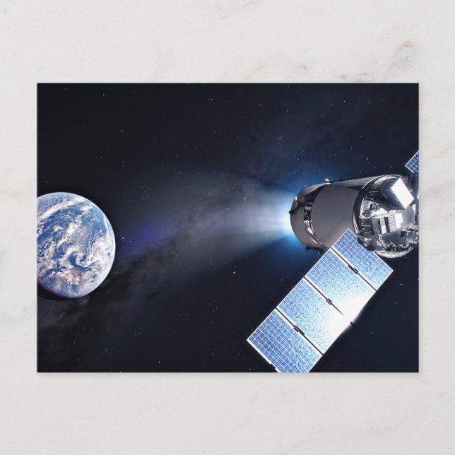 Carte Postale Vaisseau spatial Dragon Xl avec la planète Terre a (Devant)