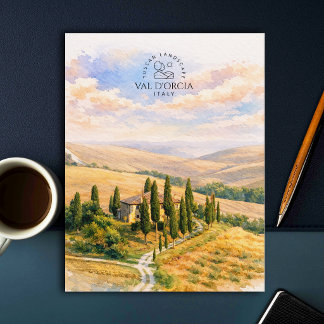 Carte Postale Val d'Orcia, Italie | Paysage toscan à l'aquarelle