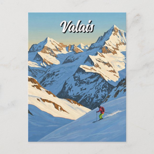 Carte Postale Valais Suisse Ski Skier Voyage (Devant)