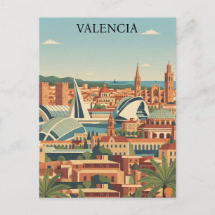 Carte Postale Valence Espagne Colorée Voyage Vintage