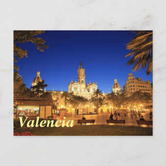 Carte Postale Valence : Plaza Ayuntamiento par nuit