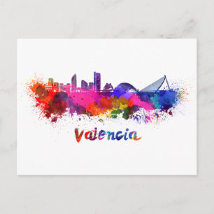 Carte Postale Valence skyline in watercolor