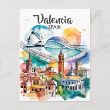 Valencia Spain Cityscape Watercolor Travel Custom