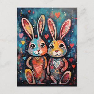 Carte Postale Valentine amis Bunnies longues oreilles coeurs