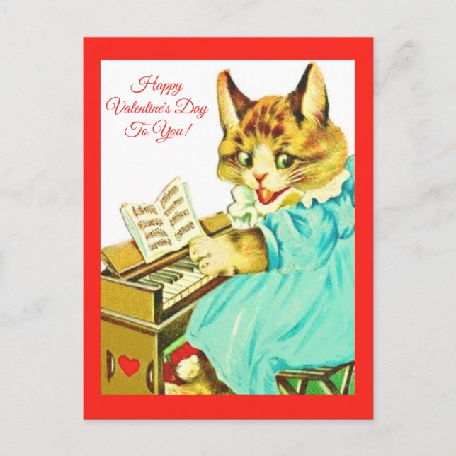 Carte Postale Valentine Chat Jouer Piano Heureuse Sainte-Valenti (Devant)