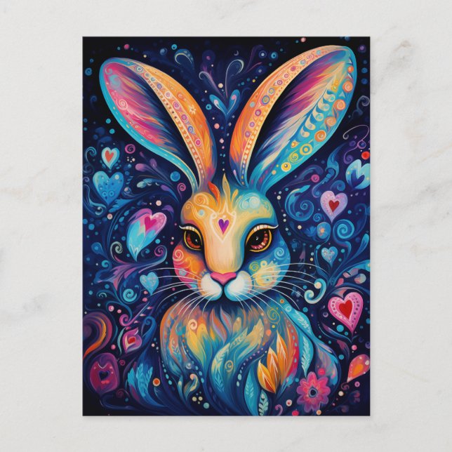 Carte Postale Valentine Dream Hearts : Rainbow Doodle Bunny (Devant)