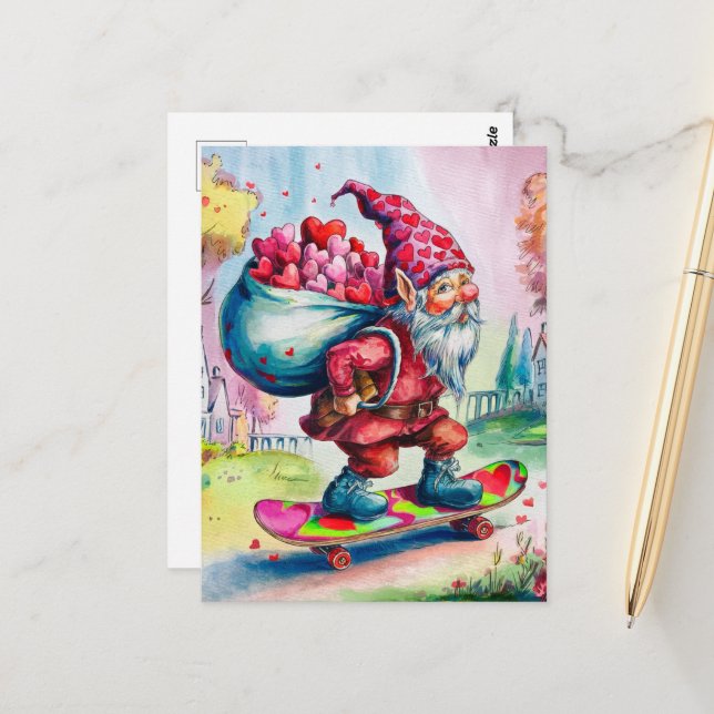 Carte Postale Valentine Gnome (Devant/Arrière en situation)