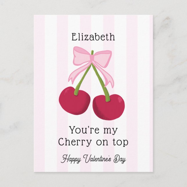 Carte Postale Valentine's Day Cherry on Top Coquette Stripes (Devant)