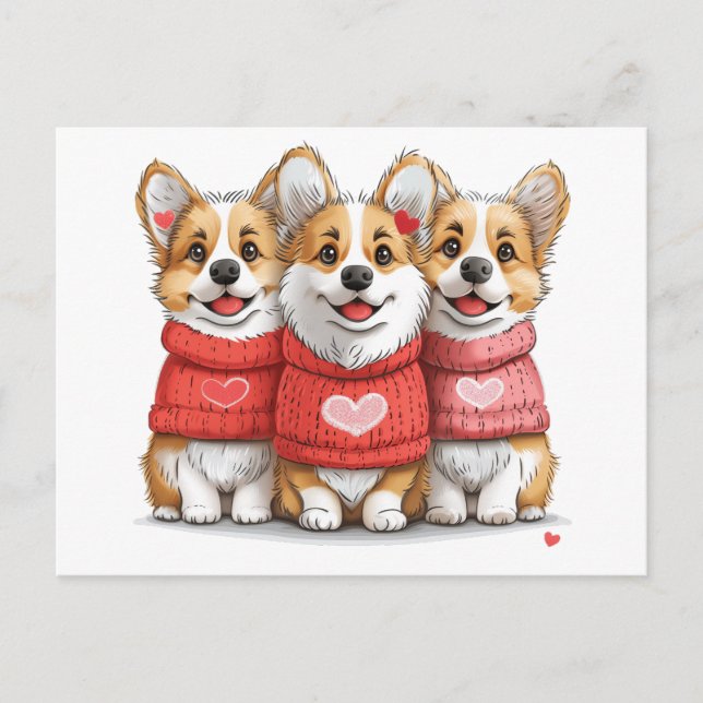 Carte Postale Valentines Day Chiens de Corgi gallois Pembroke (Devant)