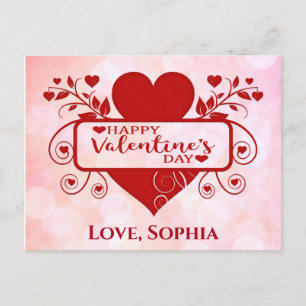 Carte Postale Valentines Day Cute Red Pink Heart Ajouter un nom