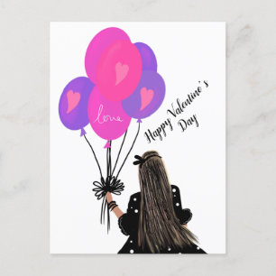 Carte Postale Valentines Jour Balloon Chic Girl Illustration ros