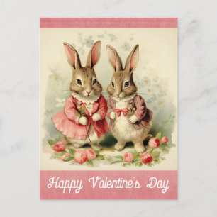 Carte Postale Valentines Jour Cute lapin Vintage lapin