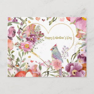 Carte Postale Valentines Jour Joli Oiseau Aquarelle Floral