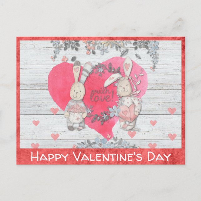 Carte Postale Valentines Jour mignonne lapin rustique lapin rust (Devant)