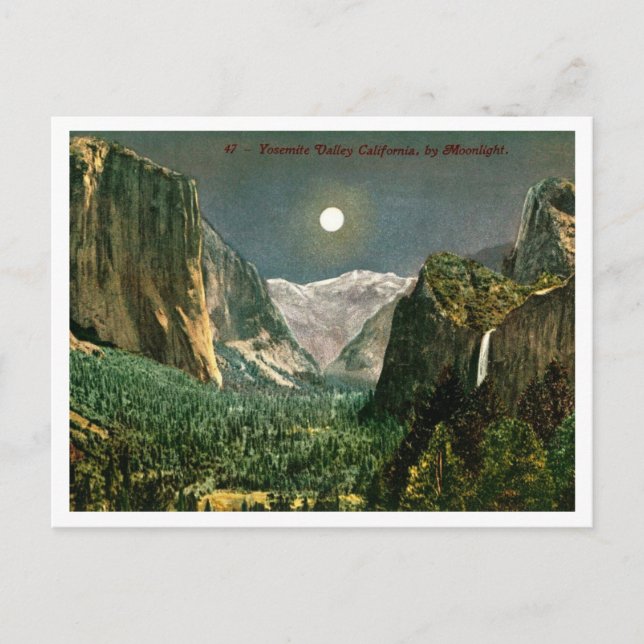 Carte Postale Vallée de Yosemite par Moonlight 1910 (Devant)