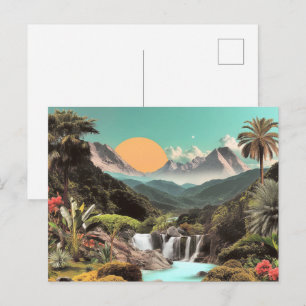 Carte Postale Vallée Tropicale Surréaliste avec Cascades