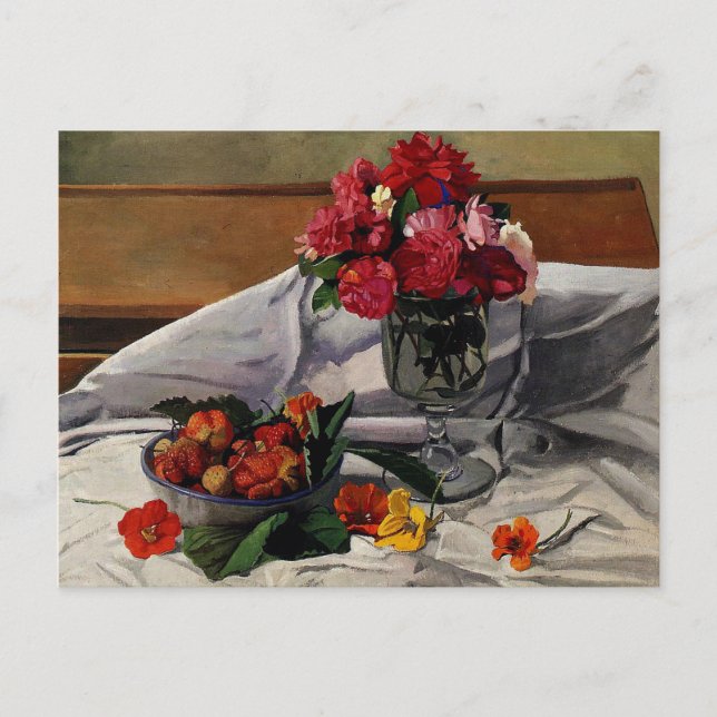 Carte Postale Vallotton - Fleurs et fraises (Devant)