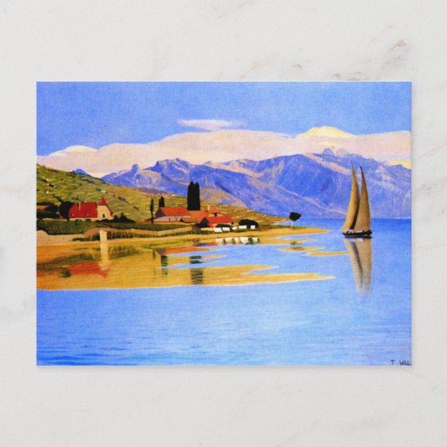 Carte Postale Vallotton - Le port de Pully, peinture d'art (Devant)