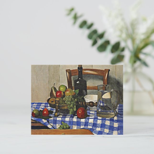 Carte Postale Vallotton : Vie morte avec nappe de chèque bleu (Debout devant)