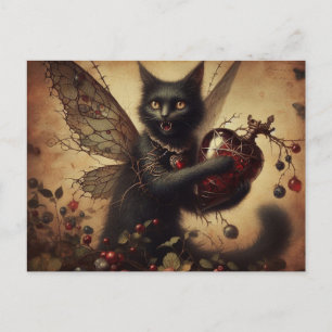 Carte Postale Vampire Cat Fairy Horreur tenant une bouteille