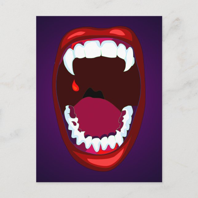 Carte Postale Vampire Dents Horreur Monster Fangs Rouge violet (Devant)
