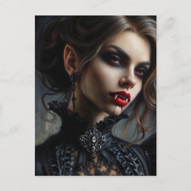 Carte Postale Vampire Woman With Fangs Gothic Portrait (Devant)