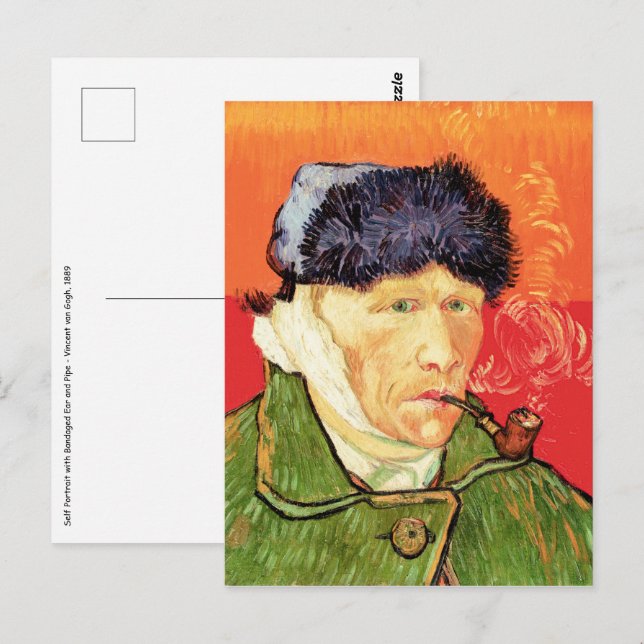 Carte Postale Van Gogh - Autoportrait avec l'oreille bandée et p (Devant / Derrière)