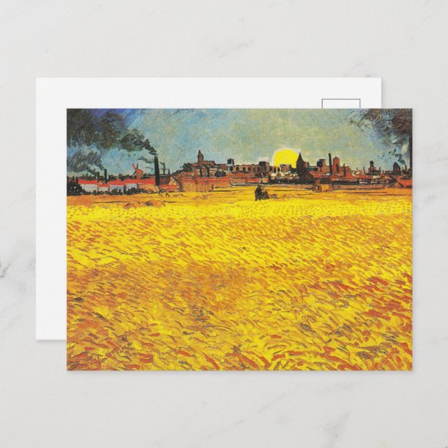 Carte Postale van Gogh Champ de blé à Sunset Classic Landscape (Devant / Derrière)