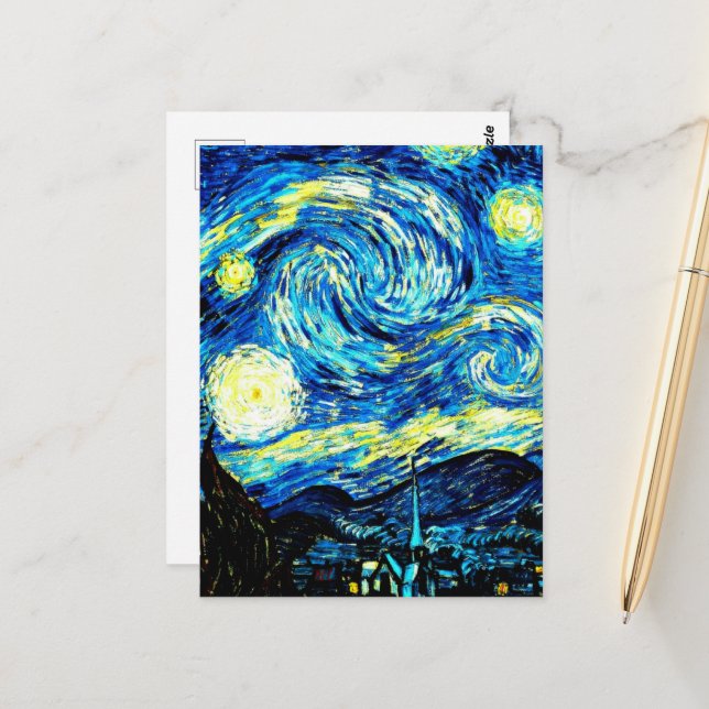 Carte Postale Van Gogh - Nuit étoilée (Devant/Arrière en situation)
