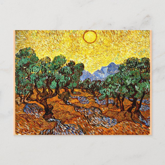Carte Postale Van Gogh - Oliviers au ciel jaune et au soleil (Devant)