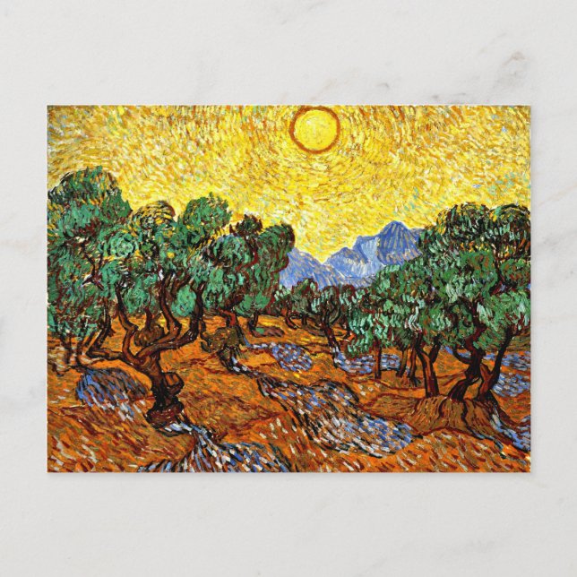 Carte Postale Van Gogh - Oliviers avec ciel jaune et pos soleil (Devant)