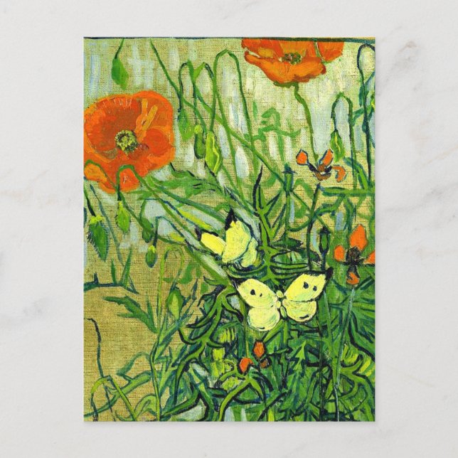 Carte Postale Van Gogh - Papillons et Pavots, œuvre d'art célèbr (Devant)