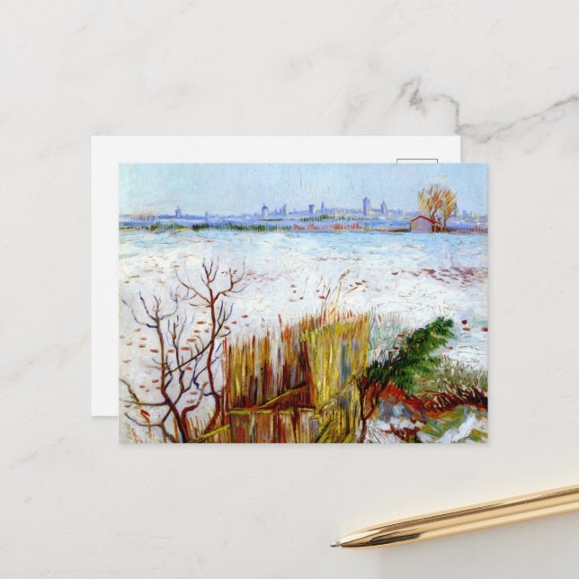 Carte Postale Van Gogh-Snowy Paysage avec Arles en Arrière - pla (Devant/Arrière en situation)