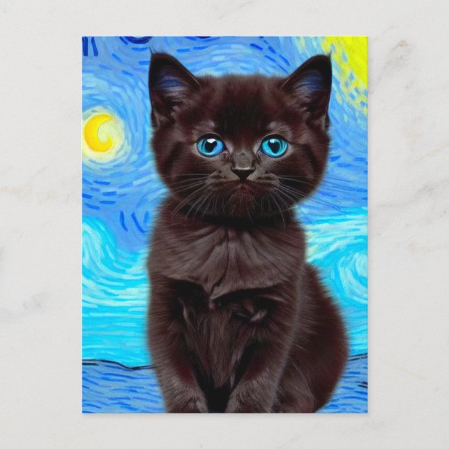 Carte Postale Van Gogh Starry Night Black Cat (Devant)