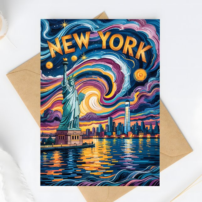 Carte Postale Van Gogh Starry Nuit New York Liberty Travel (Créateur téléchargé)