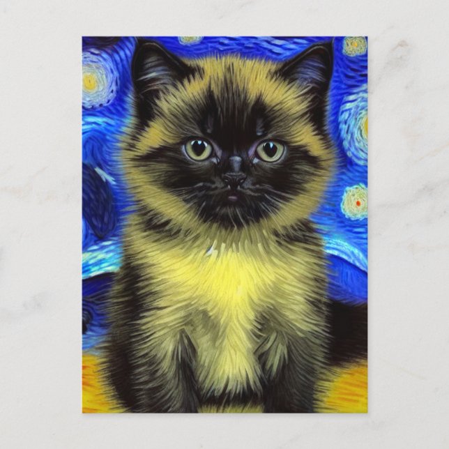 Carte Postale Van Gogh Starry Nuit Siamese Cat (Devant)