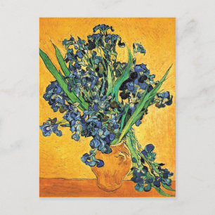 Carte Postale Van Gogh - Vase avec Irises Arrière - plan jaune