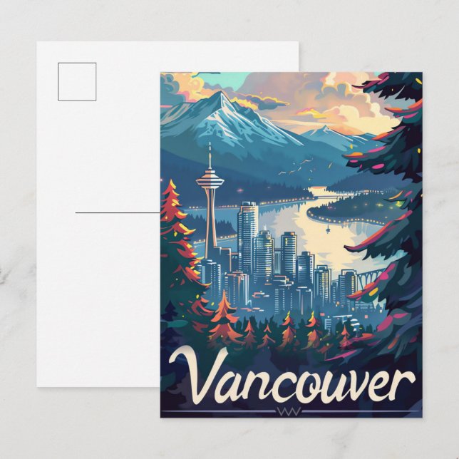 Carte Postale Vancouver Canada Vintage Retro Illustration de voy (Devant / Derrière)