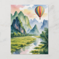 Vang Vieng Laos Montgolfière aquarelle
