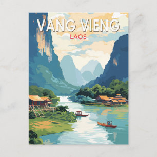 Carte Postale Vang Vieng Laos Voyage Art Vintage